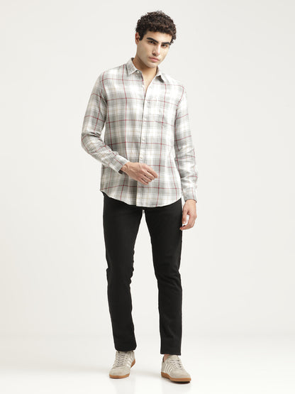 Checked Cotton-Linen Shirt Dk Grey