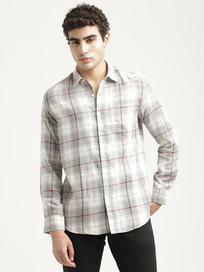 Checked Cotton-Linen Shirt Dk Grey