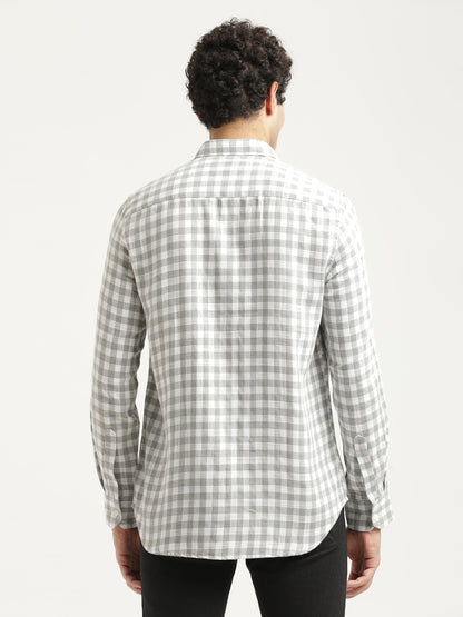 Checked Cotton-Linen Shirt Grey