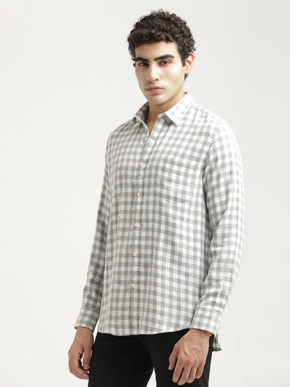 Checked Cotton-Linen Shirt Grey