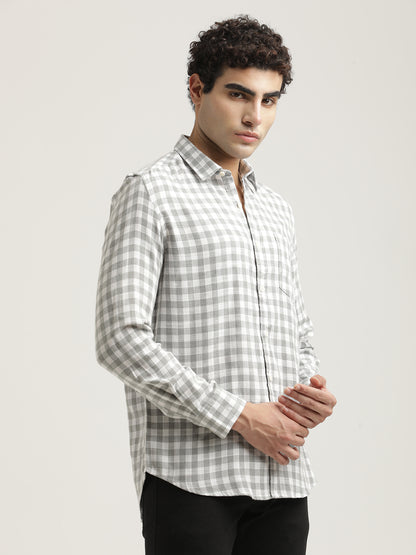 Checked Cotton-Linen Shirt Grey