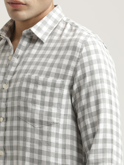 Checked Cotton-Linen Shirt Grey