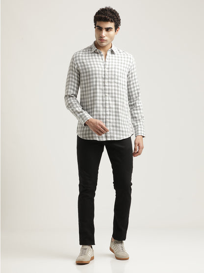 Checked Cotton-Linen Shirt Grey
