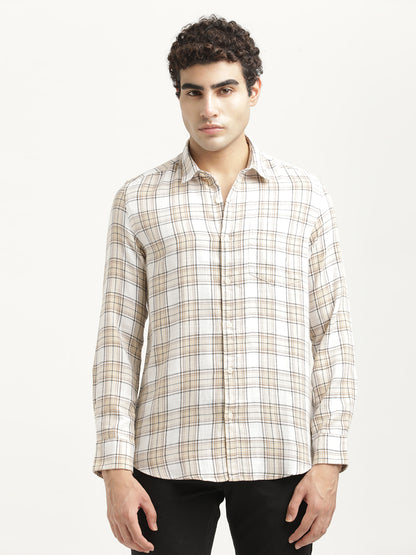 Checked Cotton-Linen Shirt Cream