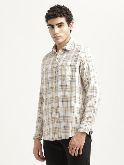 Checked Cotton-Linen Shirt Cream