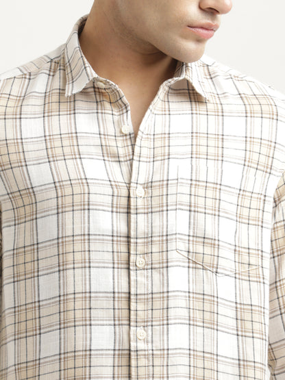 Checked Cotton-Linen Shirt Cream