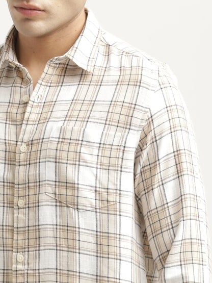 Checked Cotton-Linen Shirt Cream
