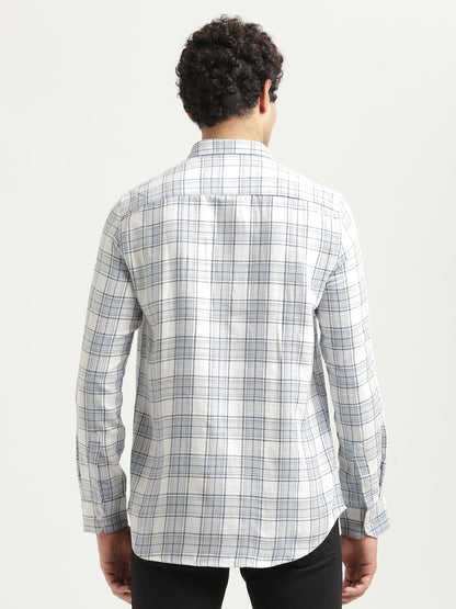 Checked Cotton-Linen Shirt Sky Blue