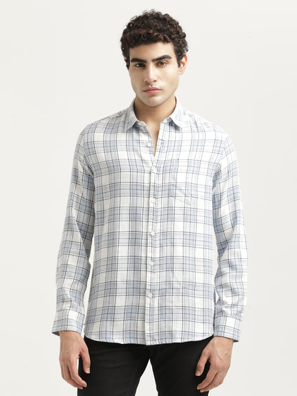 Checked Cotton-Linen Shirt Sky Blue