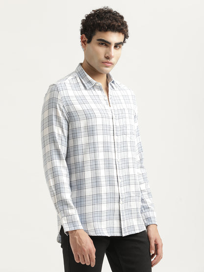 Checked Cotton-Linen Shirt Sky Blue