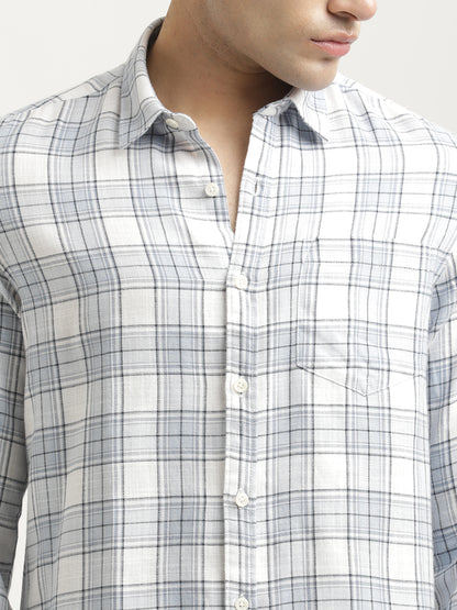 Checked Cotton-Linen Shirt Sky Blue