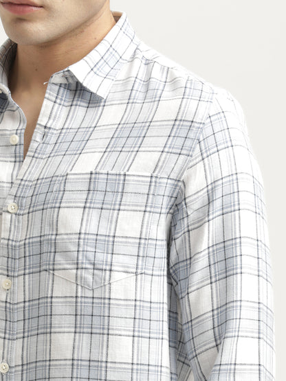 Checked Cotton-Linen Shirt Sky Blue