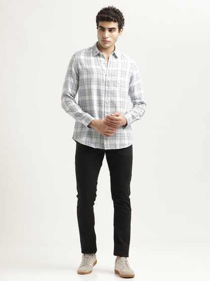 Checked Cotton-Linen Shirt Sky Blue