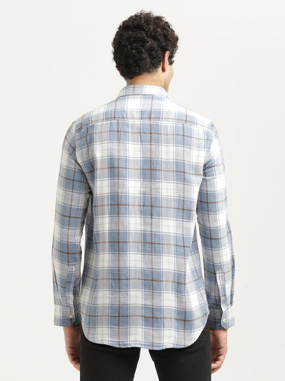 Checked Cotton-Linen Shirt Lt Blue