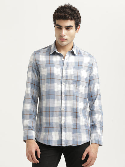 Checked Cotton-Linen Shirt Lt Blue