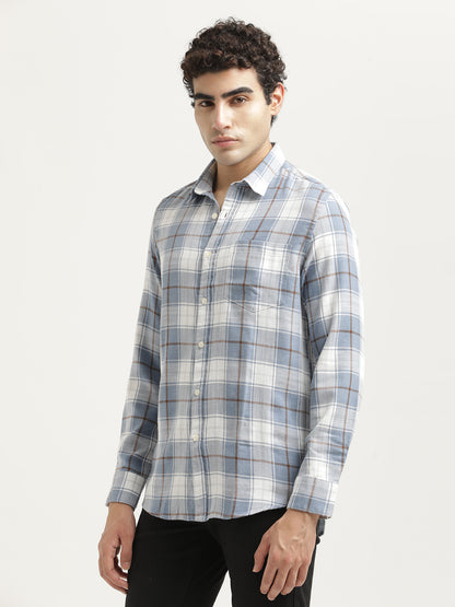 Checked Cotton-Linen Shirt Lt Blue