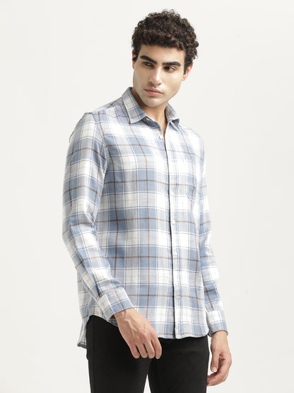 Checked Cotton-Linen Shirt Lt Blue