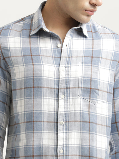 Checked Cotton-Linen Shirt Lt Blue