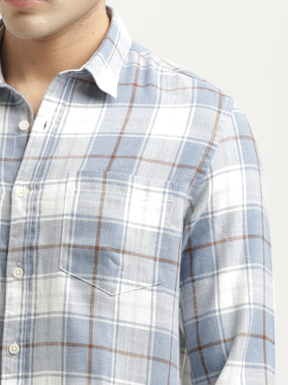 Checked Cotton-Linen Shirt Lt Blue