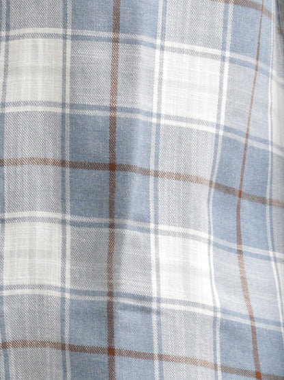 Checked Cotton-Linen Shirt Lt Blue