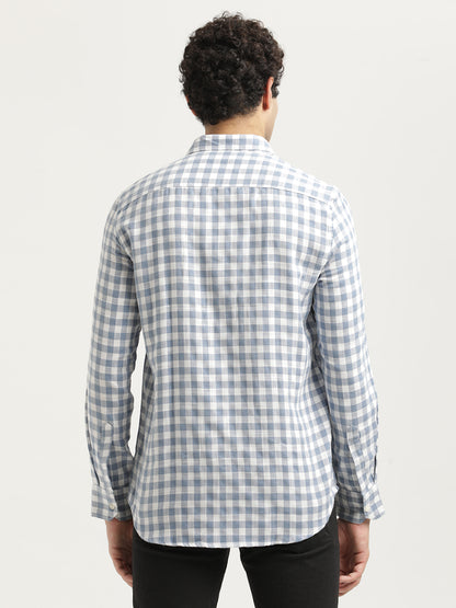 Checked Cotton-Linen Shirt Blue