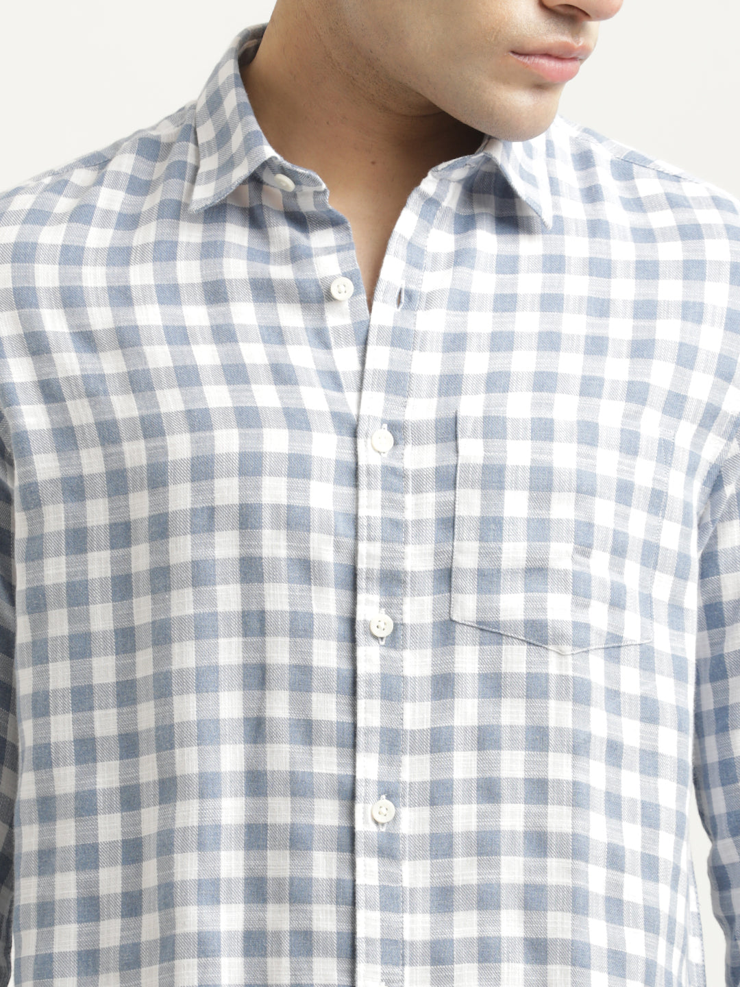 Checked Cotton-Linen Shirt Blue