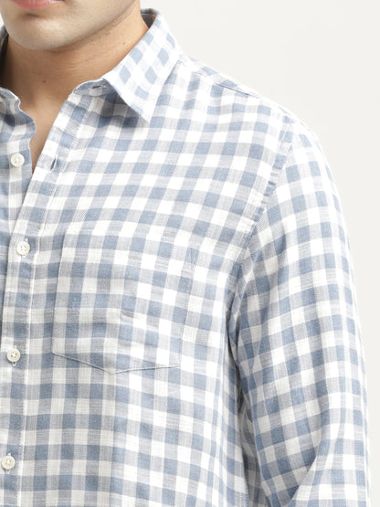 Checked Cotton-Linen Shirt Blue
