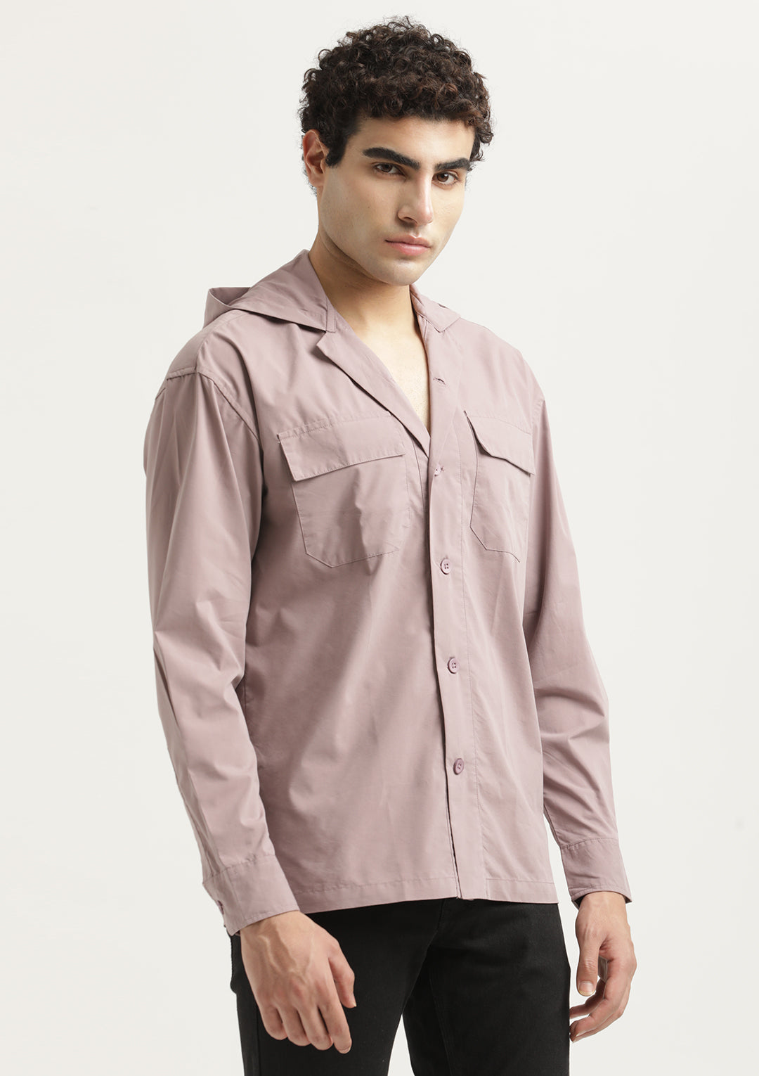 Double Pocket Drop Shoulder Shirt Pink