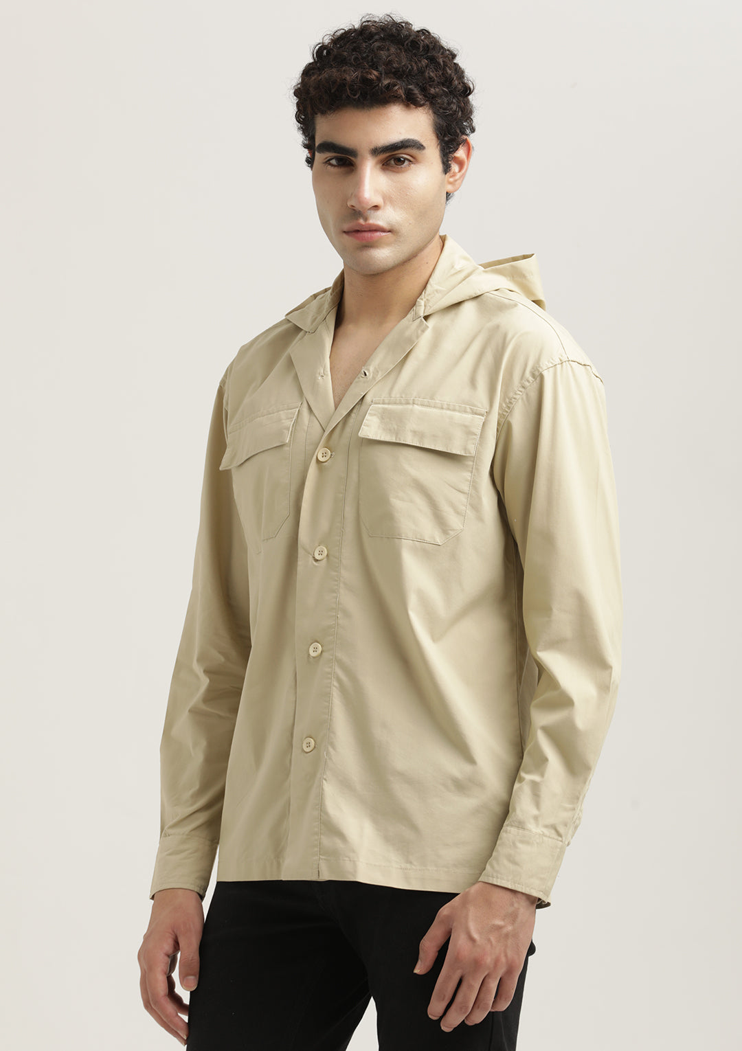 Double Pocket Drop Shoulder Shirt Cream