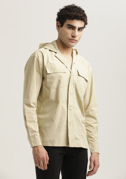 Double Pocket Drop Shoulder Shirt Cream