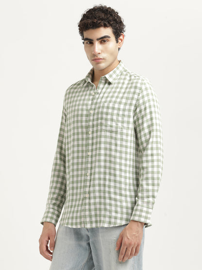 Checked Cotton-Linen Shirt Green