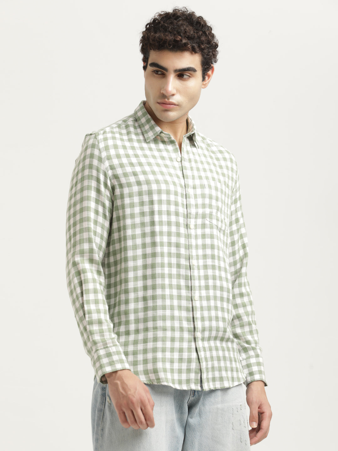 Checked Cotton-Linen Shirt Green