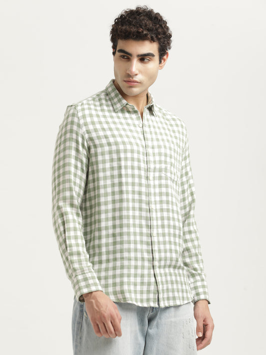 Checked Cotton-Linen Shirt Green
