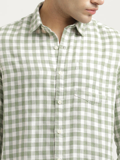 Checked Cotton-Linen Shirt Green
