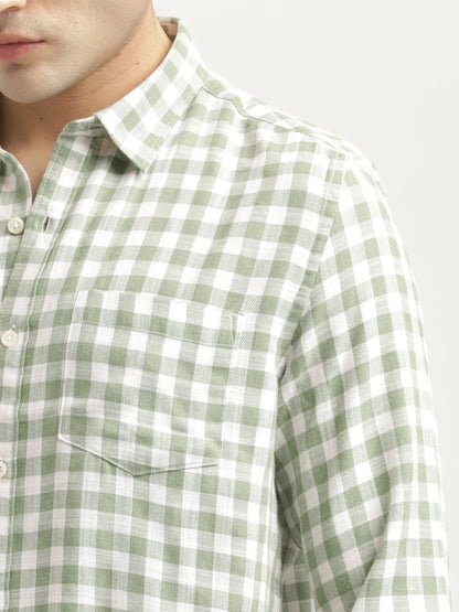 Checked Cotton-Linen Shirt Green