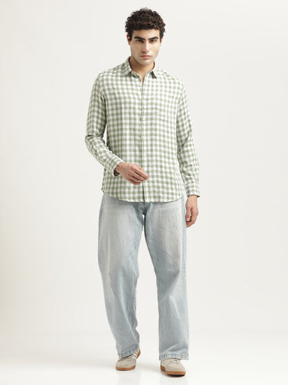 Checked Cotton-Linen Shirt Green