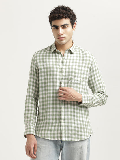 Checked Cotton-Linen Shirt Green