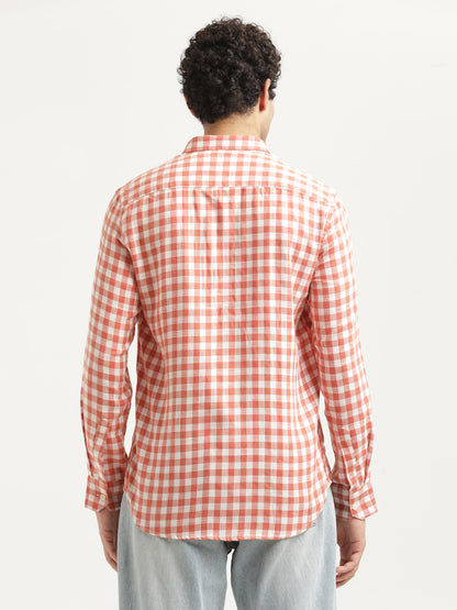 Checked Cotton-Linen Shirt Orange
