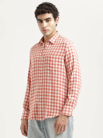Checked Cotton-Linen Shirt Orange