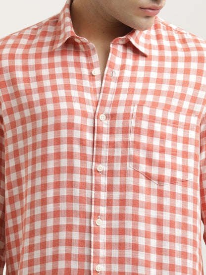 Checked Cotton-Linen Shirt Orange