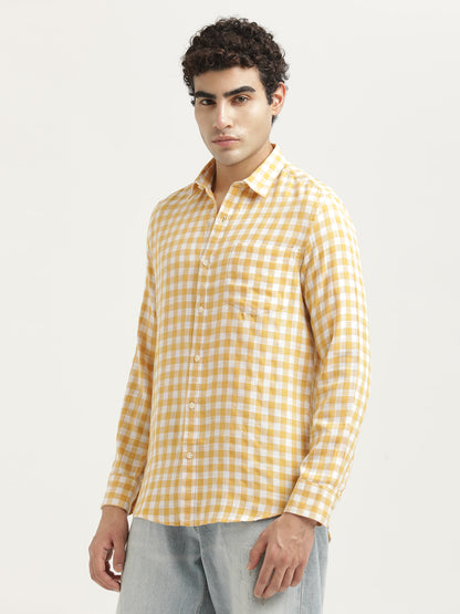 Checked Cotton-Linen Shirt Yellow