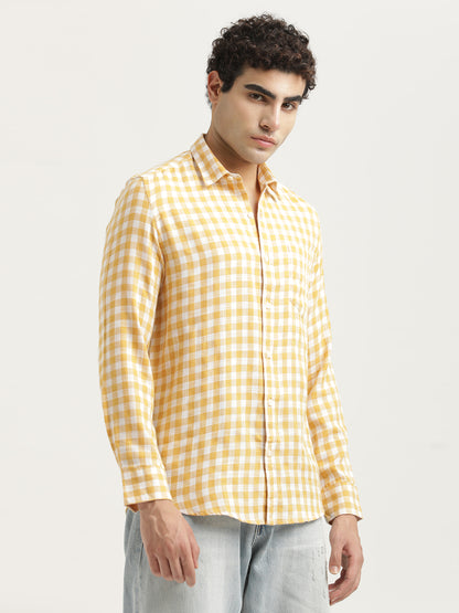 Checked Cotton-Linen Shirt Yellow