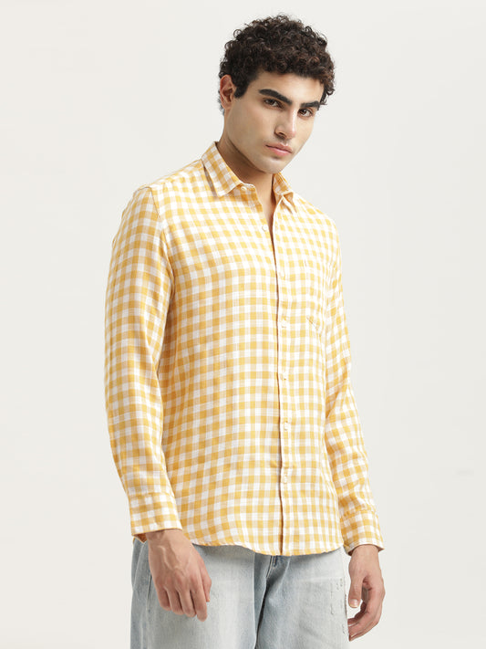 Checked Cotton-Linen Shirt Yellow