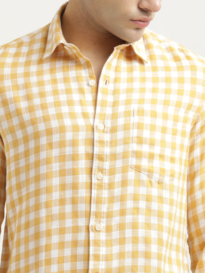 Checked Cotton-Linen Shirt Yellow