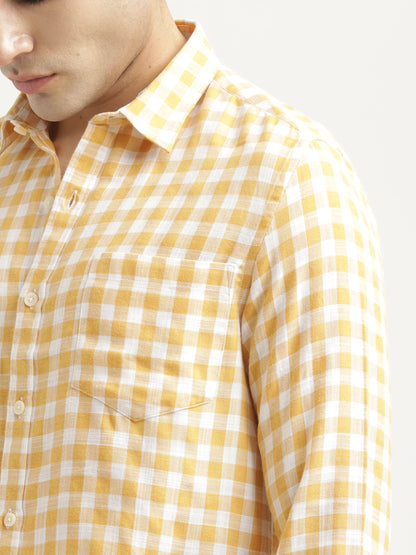 Checked Cotton-Linen Shirt Yellow