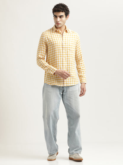 Checked Cotton-Linen Shirt Yellow