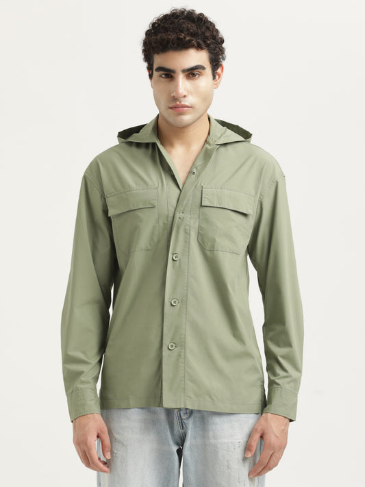Double Pocket Drop Shoulder Shirt Green