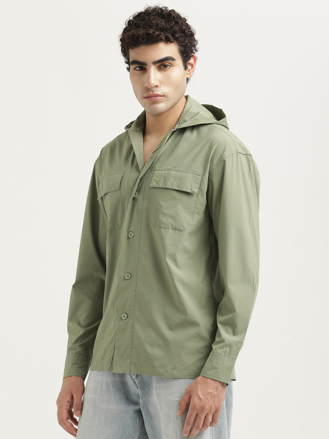 Double Pocket Drop Shoulder Shirt Green