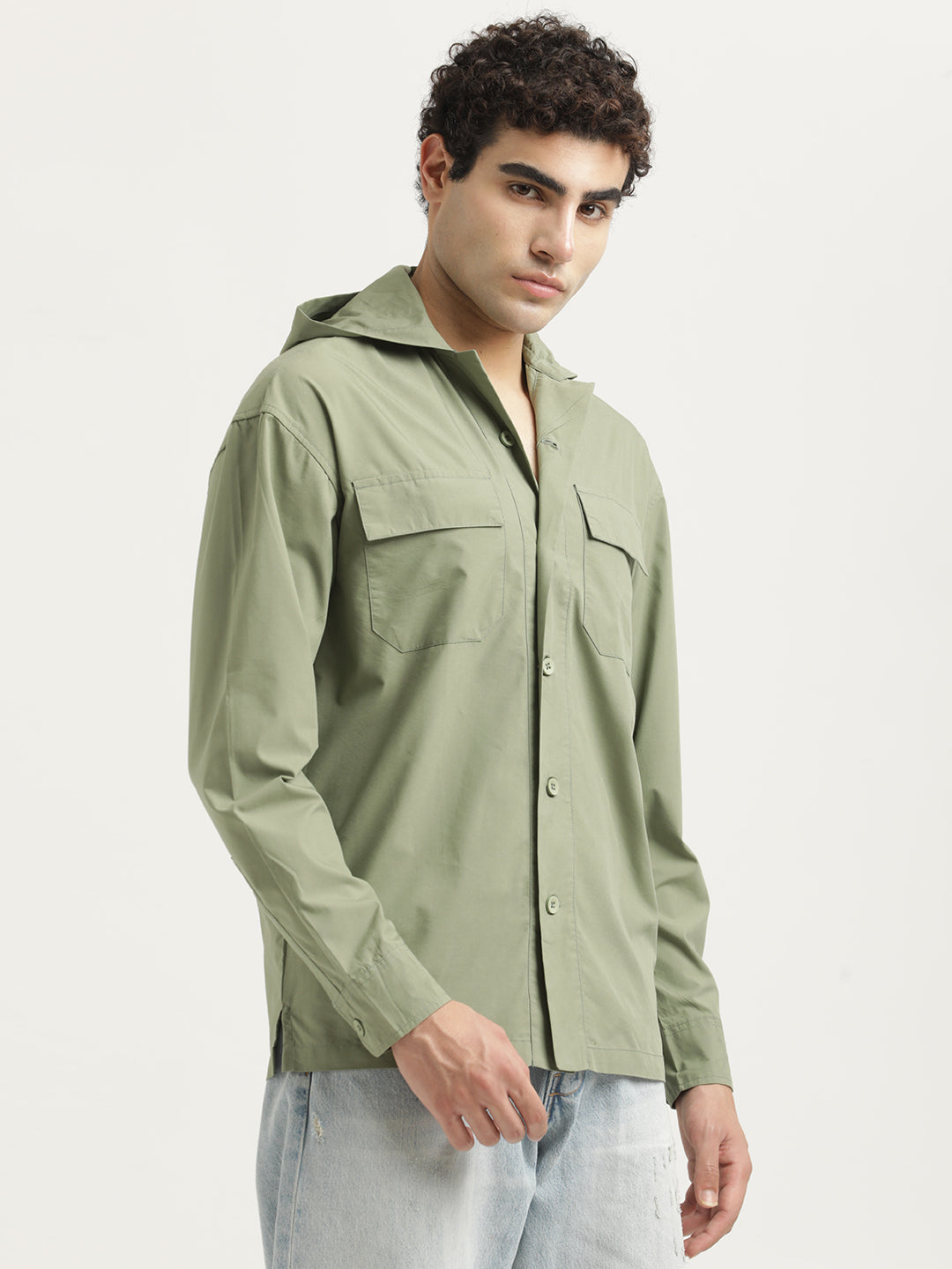 Double Pocket Drop Shoulder Shirt Green