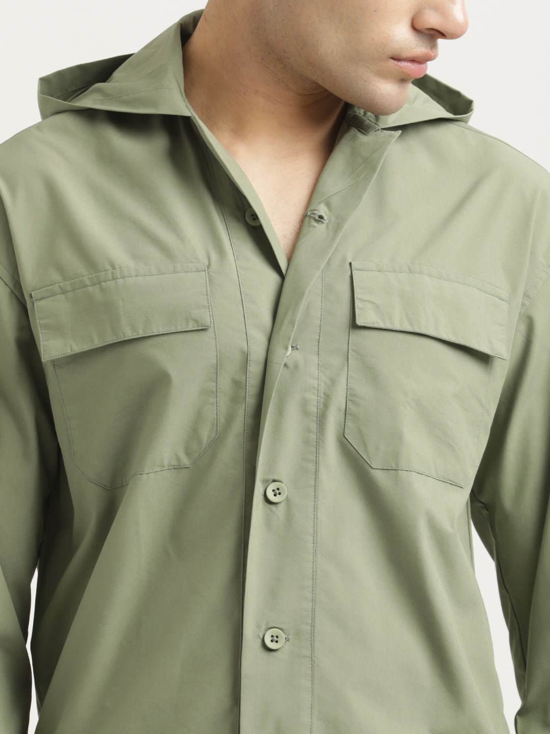 Double Pocket Drop Shoulder Shirt Green